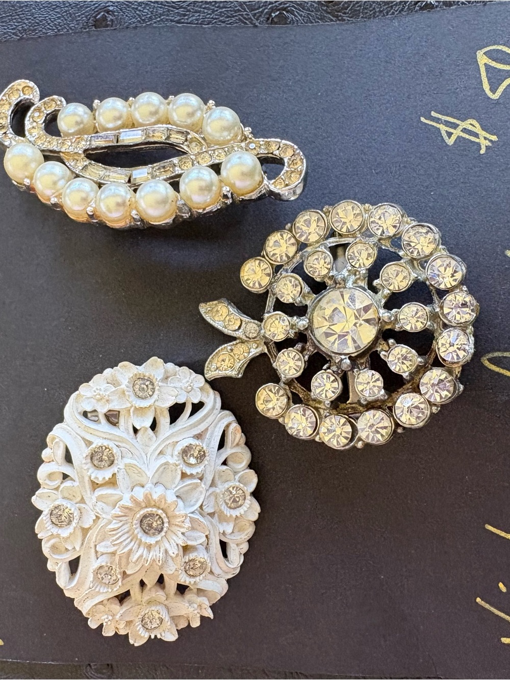 Vintage Pearl and Crystal Floral Brooch Collection - White and Clear